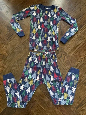 Hanna Andersson Girls Long John Pajamas * GUC!! * WINTER TREES * Sz 140 (US 10) - Image 1 of 4
