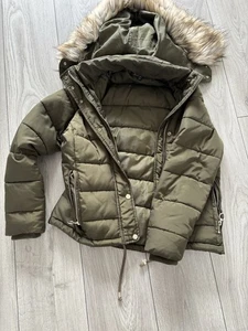 Topshop Puffa jacket With Removable Fur Good. Khaki Size 10 - Picture 1 of 4