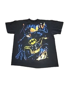 90s Batman T-Shirt Men's Large Black Single Stitch DC Comics Super Hero AOP - Picture 1 of 6