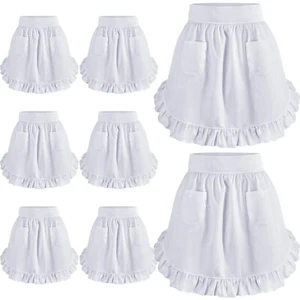8PCS Retro Maid Aprons Women’s Waist Aprons with Ruffles & Pockets for Cooking - Picture 1 of 5