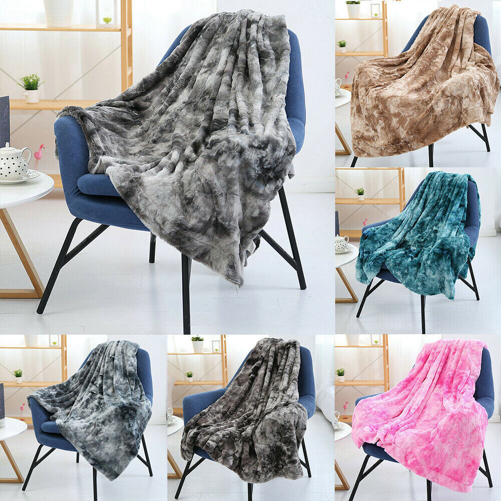 Faux Fur Throw Blanket Plush Soft Warm Sherpa for Bed Couch Sofa Tie-Dyeing Home