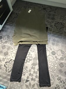 New George khaki knit effect tunic with black leggings outfit - Size 22