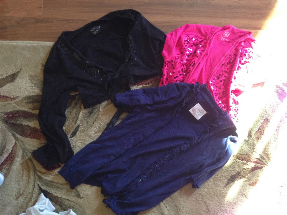 choice of 1 SIZE 16/18 GIRL sequin JUSTICE OPEN FRONT sweater cropped blue pink  - Image 1 of 1