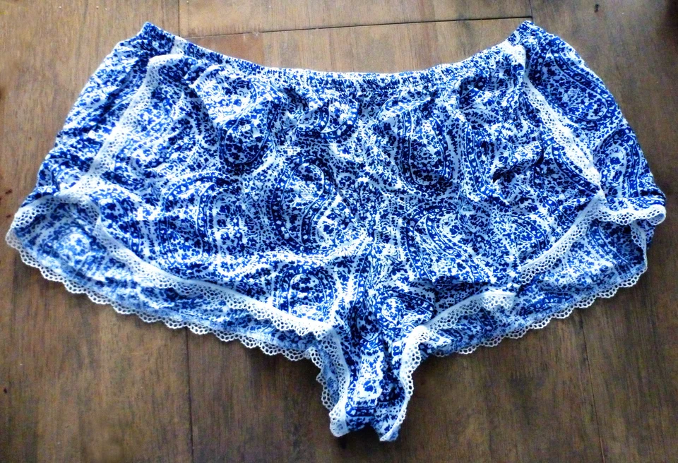 BRAGAS VICTORIA'S SECRET AZUL ESTAMPADO PAISLEY RESBALADIZAS SEDOSAS SUAVES TAP M NUEVAS SIN ETIQUETAS Foto 1 de 3
