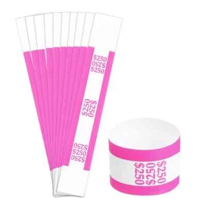 10 selbstdichtende rosa Geldscheinbänder halten 250 $ Geldscheinverpackungen Währungsbänder - Bild 1 von 9