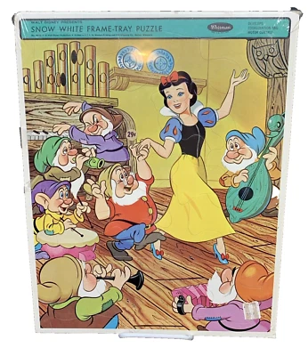 VTG Snow White & 7 Dwarfs' Dancing Frame Tray Puzzle Disney Whitman NIP # 4538 - Image 1 of 4