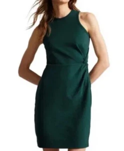Ted Baker London Livviaa Knot Front Dress Size 6 Dark Green Jersey Sleeveless - Picture 1 of 18