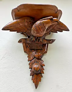 LARGE CARVED BLACK FOREST GLASS EYE EAGLE COUNTRY HOUSE WALL BRACKET SHELF - Picture 1 of 23