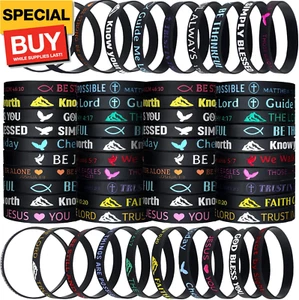 120 Pcs Bible Verse Bracelets Bulk Christian Scripture Bracelets Motivational Ru - Picture 1 of 7