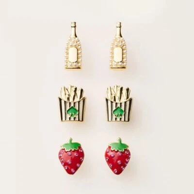 NEW NIB Kate Spade Target Stud Earrings Set French Fries Strawberries Champagne - Image 1 of 3