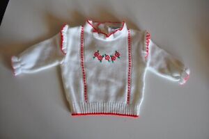 Vintage Sweater Baby Girl Newborn 0-6 Months White with Red 