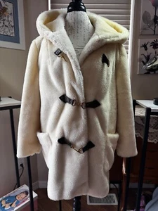 SEARS VINTAGE FURRY FAUX FUR IVORY COAT, SIZE XL, BEAUTIFUL CLEAN CONDITION A+++ - Picture 1 of 16