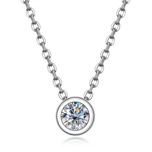 Moissanite Solitaire Bezel Pendant Necklace Round Cut D Color VVS1Gift for Women - Picture 1 of 7