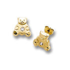 9ct Yellow Gold 8mm Teddy Bear CZ Cute Stud Earrings - Gift Boxed - Free UK Post