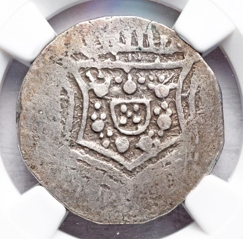 1750, India (Poruguese), John V. Silver Rupia (600 Reis) Coin. Top Pop! NGC XF45 Cover