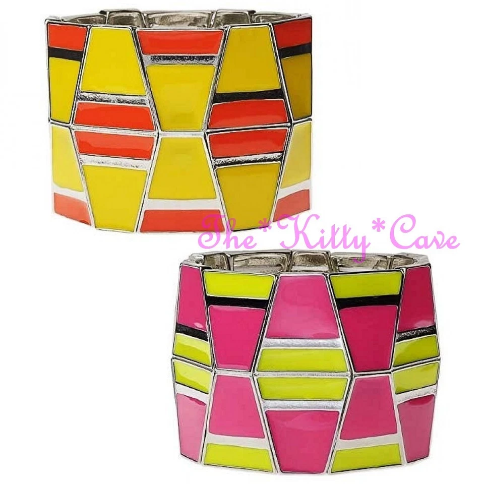 Retro Bright Funky Color Pop Block Geometric Shapes Enamel Wide Cuff Bracelet Foto 1 de 1