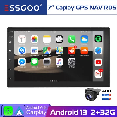 7" Double 2 DIN Android 14 2+32G Carplay Stereo Radio Touch Screen BT GPS Camera - Image 1 of 4
