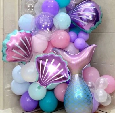 New Mermaid Shell Themed Digital Aluminum Film Balloon Set, For Birthday Decor - Image 1 of 4