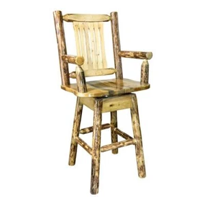 Montana Woodworks Glacier Country 30" Wood Swivel Captain's Barstool in Brown - Picture 1 of 6