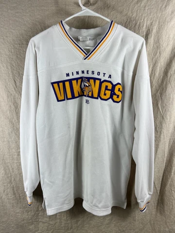 NFL Official Unisex White Minnesota Vikings V-Neck Knit Pullover Sweater Size M Cover