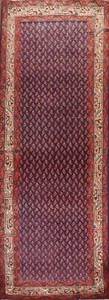 Vintage Paisley Navy Blue Botemir Runner 3' 6" x 10' 7" Rug Handmade Wool Carpet - Picture 1 of 12