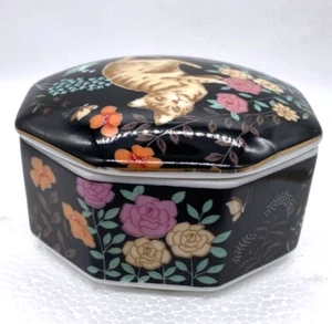 Made in Japan Action Keramik Katze Achteck geformt Schmuckschatulle - Bild 1 von 12