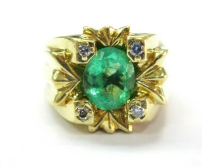 Green Emerald & Diamond Ring 18Kt Yellow Gold 2.16Ct UNISEX - Image 1 of 4