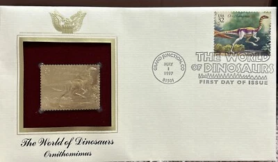 Réplica de selo de ouro 22kt The World of Dinosaurs 1997 sociedade comemorativa postal - Imagem 1 de 4