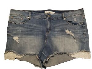 TORRID PLUS SIZE 26W RIPPED DISTRESSED  JEANS SHORTS WITH BEADED LACE DETAIL
