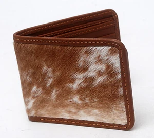 Cow hide Leather Men Bifold Purse Luxury HAIR ON Leather Card Holder Wallet-110 - Picture 1 of 3