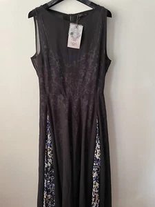 Label Lab BNWT Black Blue Print Sheer Layered Maxi Boho Chic Dress 10 RRP £89 - Picture 1 of 13