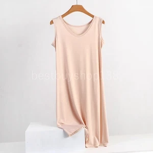 Men Bamboo Nightshirt Nightwear Loose Scoop Neck Sleeveless Sleep Pajama Shirts - Picture 1 of 24