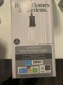 Better Homes & Gardens Solo Pendant Light Bronze Finish-Fabric Cord w/ LED Bulb - Picture 1 of 1