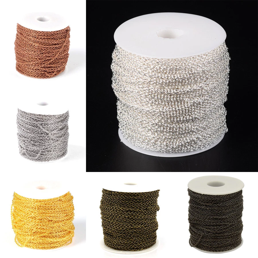 109yds/Roll Unsoldered Iron Cross Chains Oval Link Metal String Spool 3x2x0.5mm - Image 1 of 1