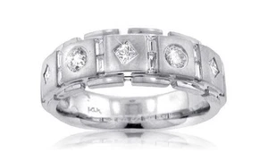 1.25 Ct Men’s Round, Princess and Baguette Diamond Wedding Band 18 kt White Gold - Picture 1 of 3