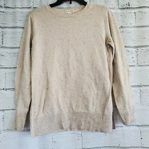 Maison Jules Beige Speckled Side Slit Sweater Womens Medium Cotton  - Picture 1 of 8