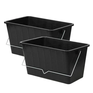 2pcs 15L Black Paint Scuttle w/ Metal Handle Large Rollers Plastic Ribbed Bucket - Picture 1 of 6