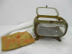 ANTIKE VINTAGE DICKE ABGESCHRÄGTE GLAS FRANZÖSISCHE VERZIERTE SCHATULLE SCHMUCKSCHATULLE - Bild 1 von 8