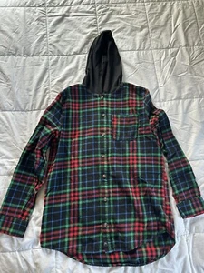 Art Class Boys Button-Down Hood Flannel, Black w/ Multi-Color Plaid, Size 16/18 - Picture 1 of 6