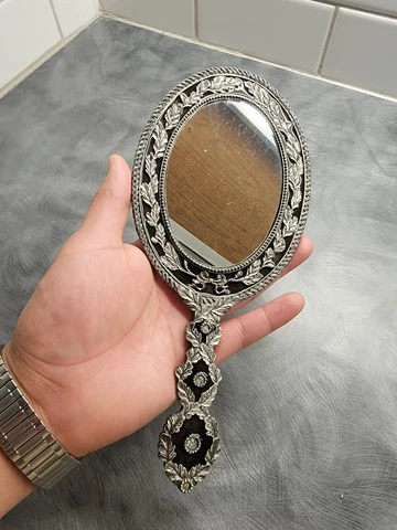vintage enamel victorian style handheld mirror Cover