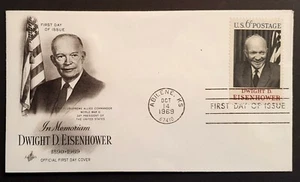 USA Stamps 1969 Eisenhower Memoriam First Day Cover Art Cachet Abilene cancel (w - Picture 1 of 2