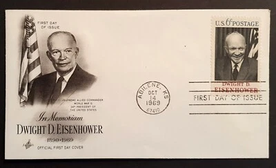 USA Stamps 1969 Eisenhower Memoriam First Day Cover Art Cachet Abilene cancel (w - Image 1 of 2