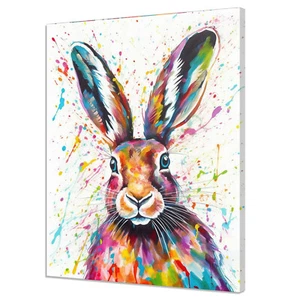 Colourful Hare Rabbit Animal Watercolour Style Canvas Print Wall Art Home Decor - Picture 1 of 7