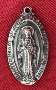 Vintage Sterling Silver Pendent Sacred Heart Of Jesus Place My Trust In Thee-P13 - Picture 1 of 4