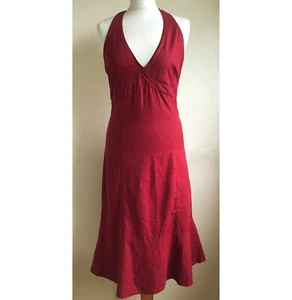 H&M Red Tie Halter neck Midi dress 40 10/12 Linen blend Summer - Picture 1 of 7