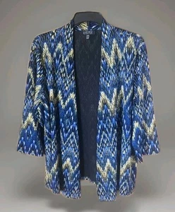 Kasper Womens 3X Blue Multicolor Open Front Long Sleeve Cardigan Duster - Picture 1 of 12