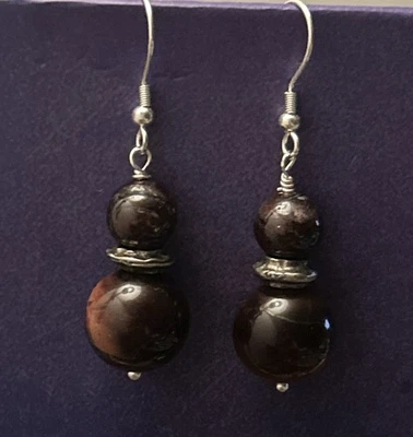 Pendientes colgantes de plata de ley granate rojo ojo de tigre piedras preciosas 925 Foto 1 de 4