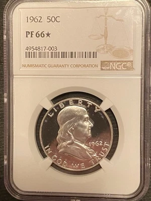 1962 FRANKLIN HALF DOLLAR NGC PF66☆ SILVER PROOF! - Image 1 of 4