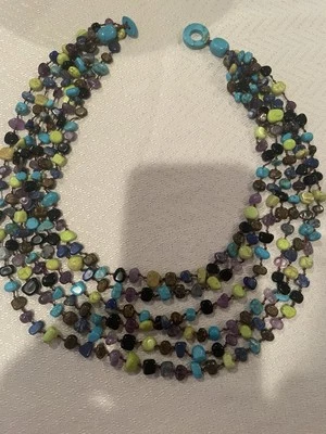 Beaded Stone Statement Necklace Multi Strand turquoise and Gemstone 20 “ - Image 1 of 4