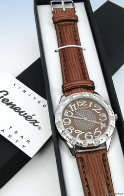 RELOJ de cuarzo Genevex by CROTON para mujer tono plateado CUERO MARRÓN Foto 1 de 3